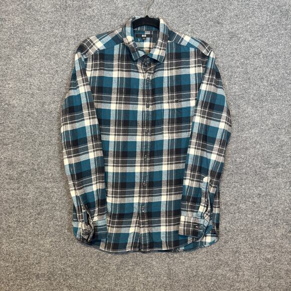 Uniqlo Shirt Mens Medium Blue Green Plaid Flannel Long Sleeve Button Up Casual - Picture 3 of 7